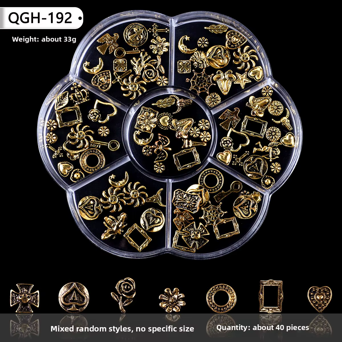 Breloques pour ongles en alliage gothique, argent foncé et or mélangé, motifs croix, étoiles, fleurs