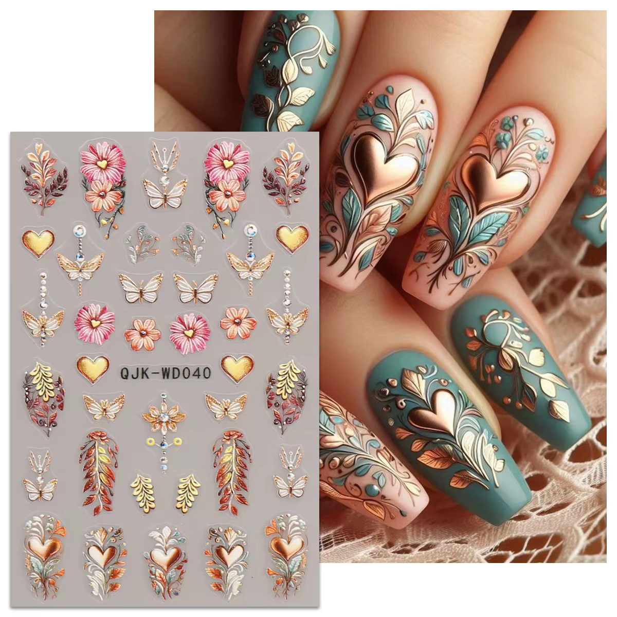 Autocollants pour nail art en relief à motif bohème, thème nostalgique rétro, décoration d'ongles fa