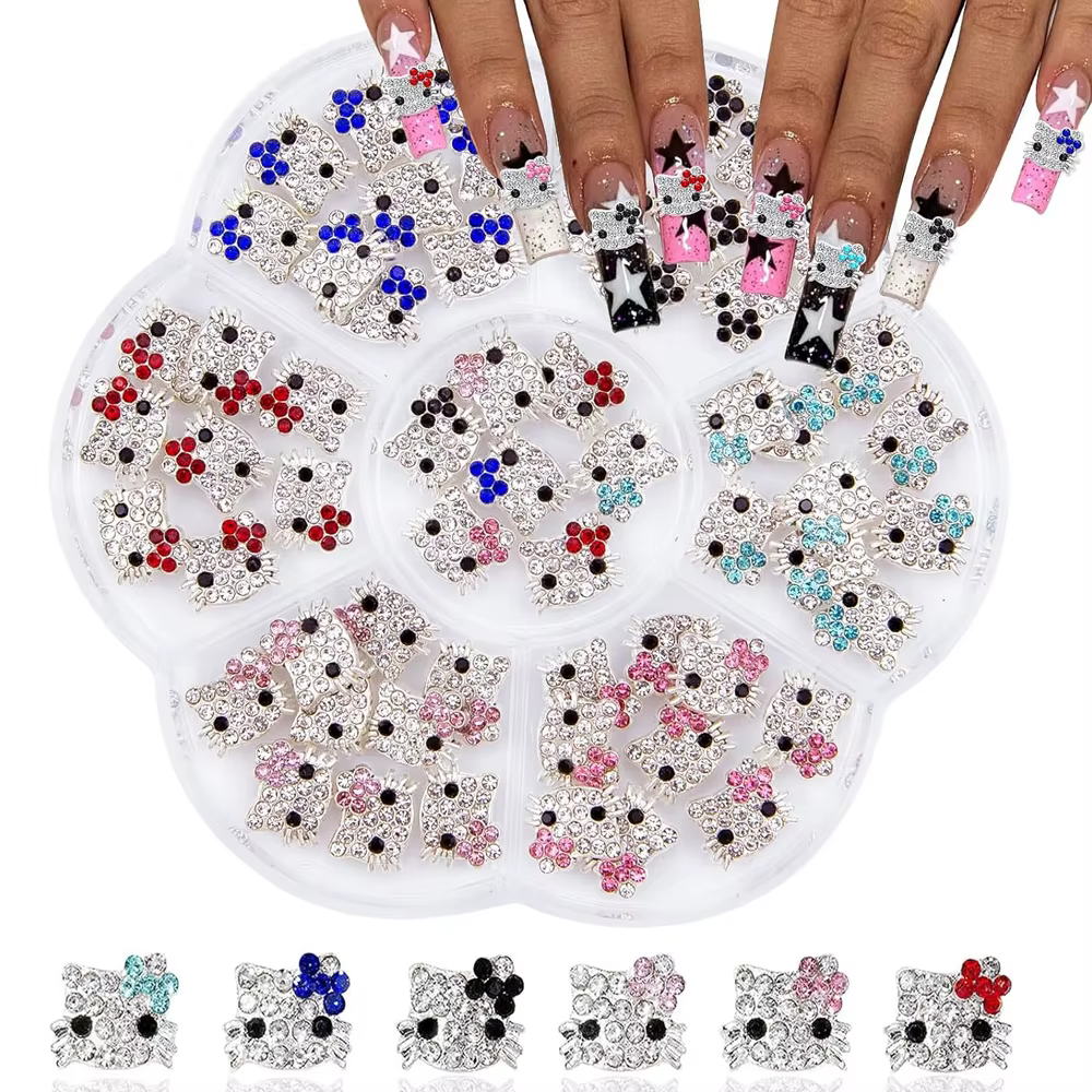 Breloques pour ongles Hello Kitty, en alliage 3D Sanrio, bijoux complets en diamant, strass, gemmes 