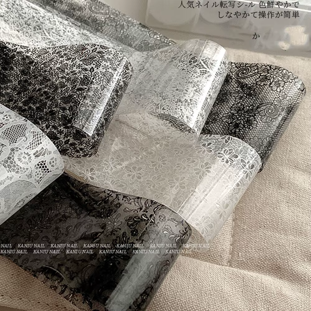 10 rouleaux 4x50CM noir blanc dentelle transfert autocollant pour ongles Sexy fleur dentelle Nail Ar