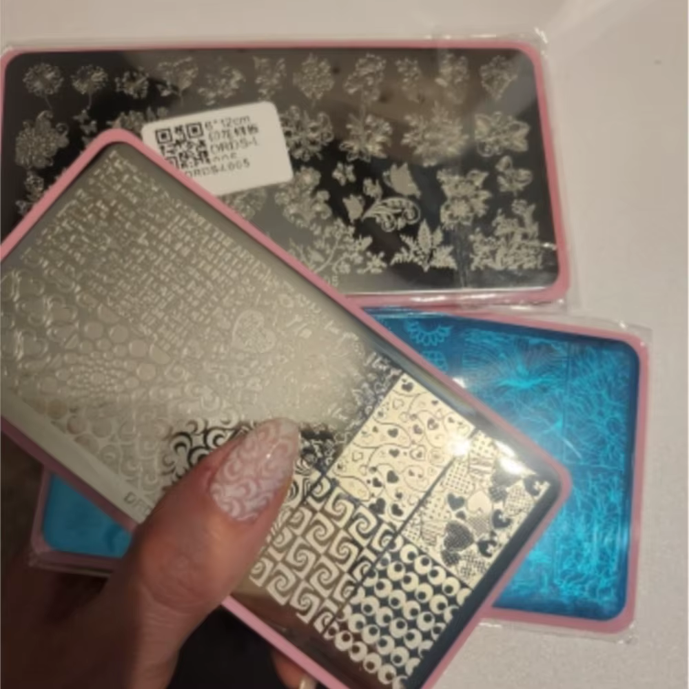 Plaques d'estampage de géométrie de ligne française 12x6cm, motif de marbre floraison/Image de ligne