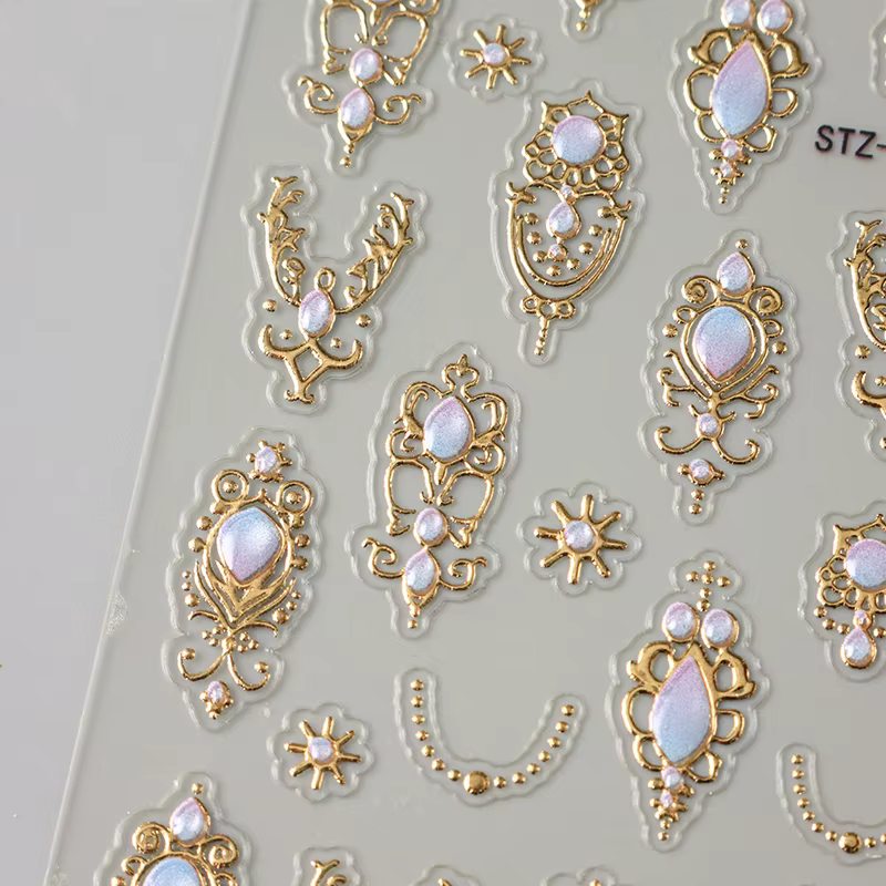 Autocollants de luxe en relief pour ongles, Style Baroque doré argenté, Y2K, motif métallique rétro