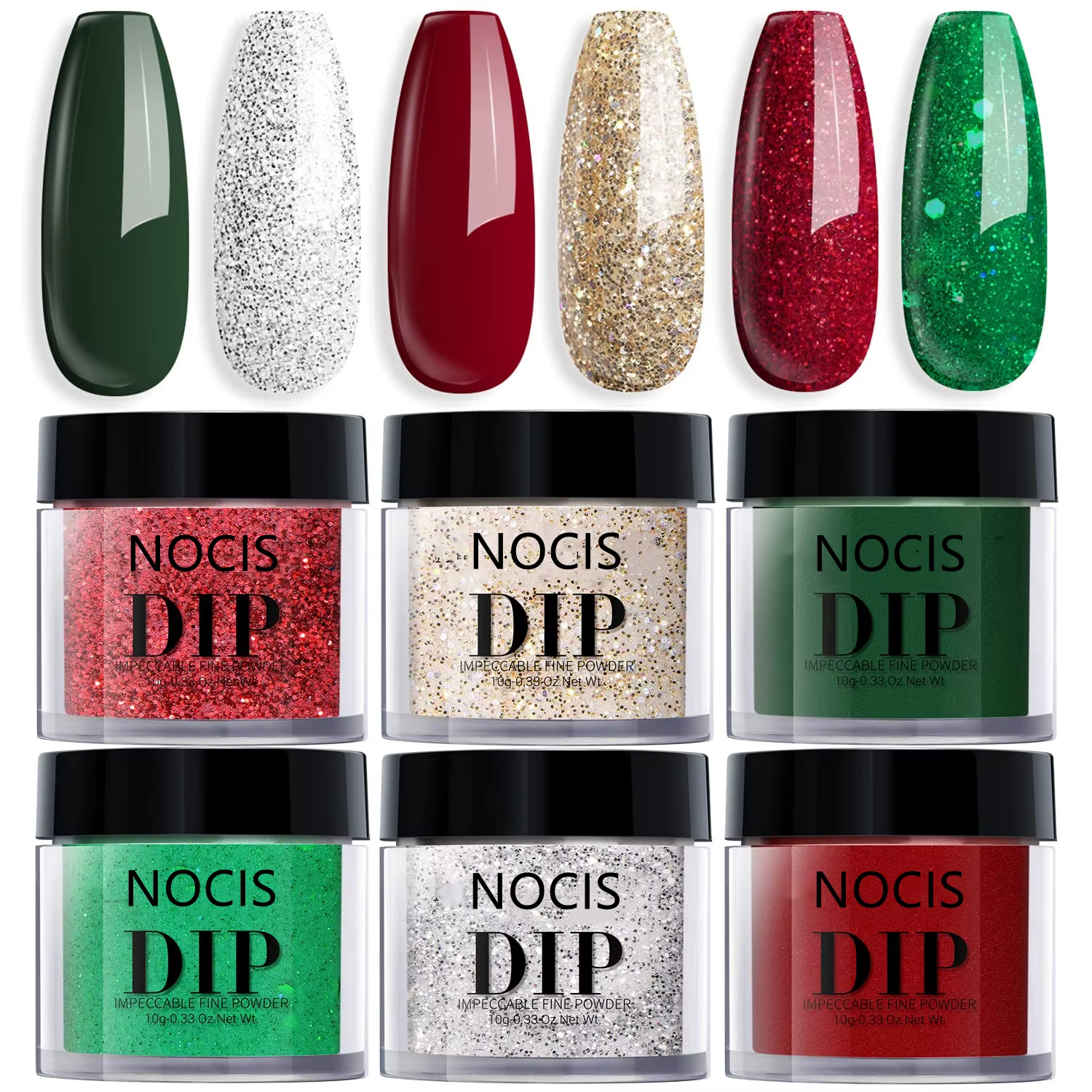NOCIS Kit de poudre à tremper pour la Saint-Valentin, 6 couleurs 10G, poudre à ongles scintillante r