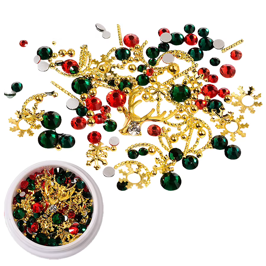 Breloques mixtes pour Nail Art de noël, perles et strass en alliage de flocon de neige pour décorati
