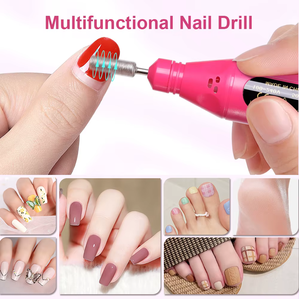 LINMANDA 6 en 1 Kit de forets à ongles électriques enlever polisseuse manucure lime à ongles Portabl