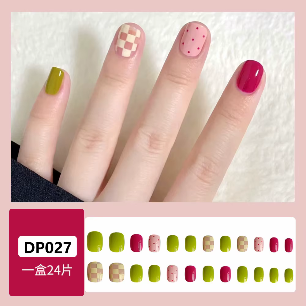 24 pièces/ensemble presse sur faux ongles vert portant des faux ongles réutilisables Art filles ball