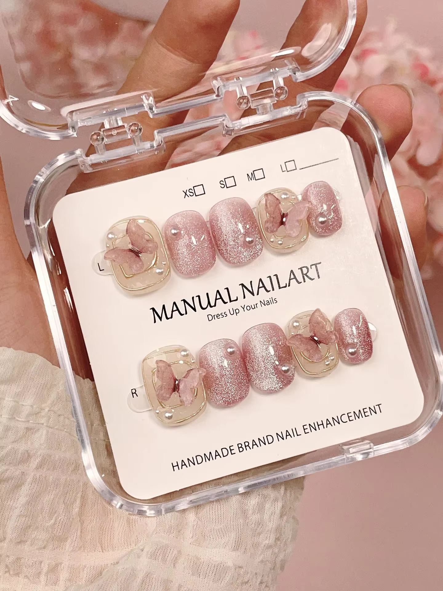 Taille S à la main acrylique presse sur ongles court carré rond faux ongles avec des dessins Ballet