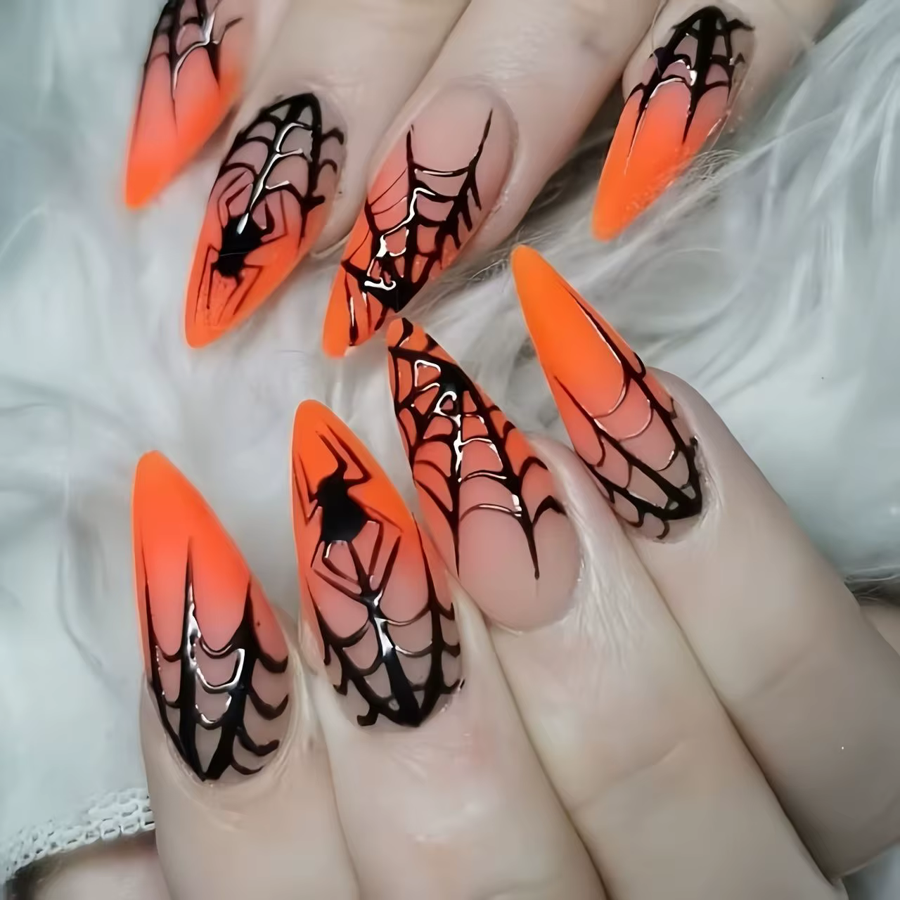 24 pièces argent araignée conception faux ongles métal lourd Halloween faux ongles conseils couvertu
