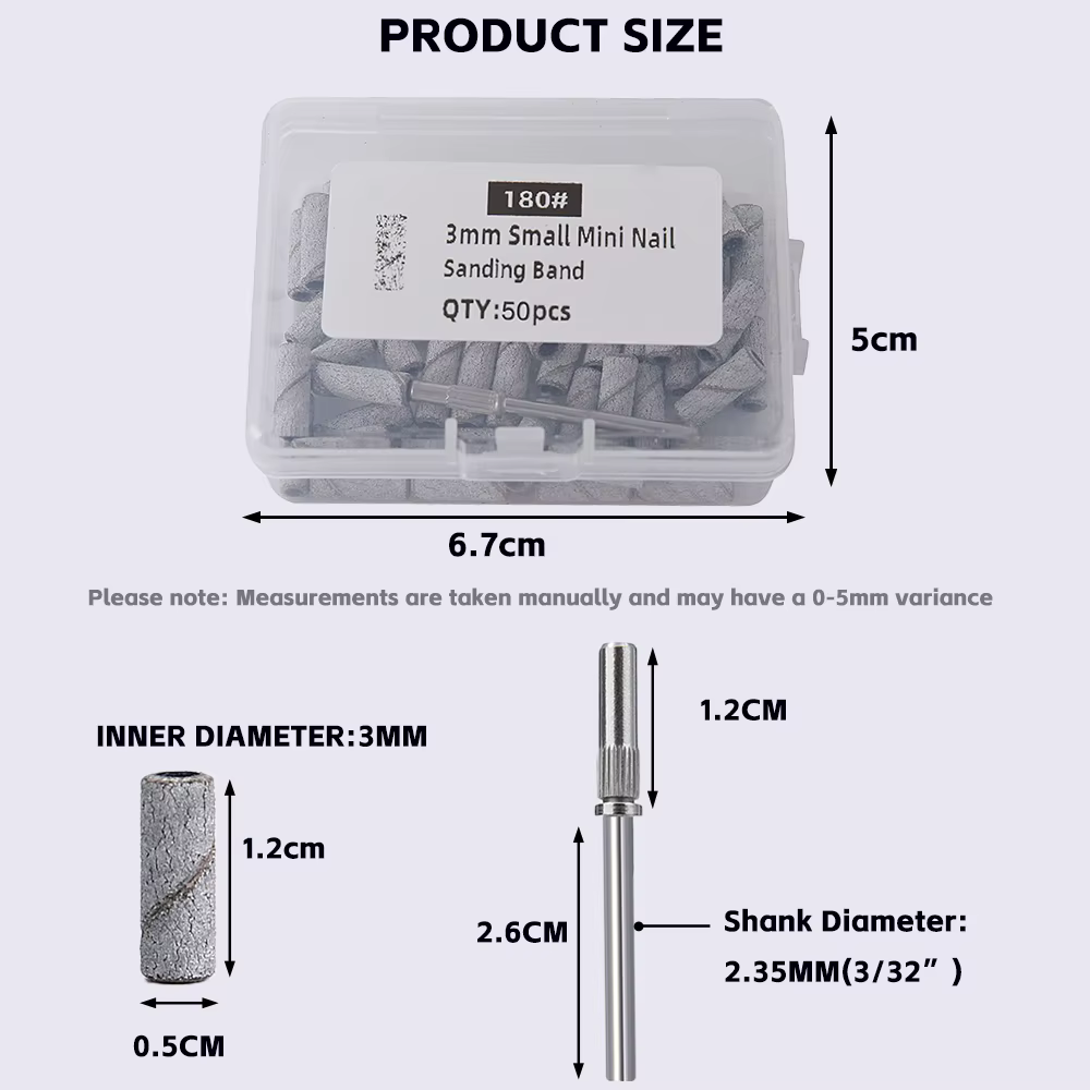 50/100 pièces 3mm petites bandes de ponçage des ongles ensemble pour forage des ongles fraisage manu