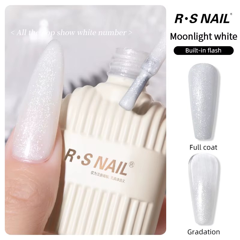 Vernis à ongles gel RSNAIL Milky White, gel scintillant effet clair de lune, gel brillant à haute br