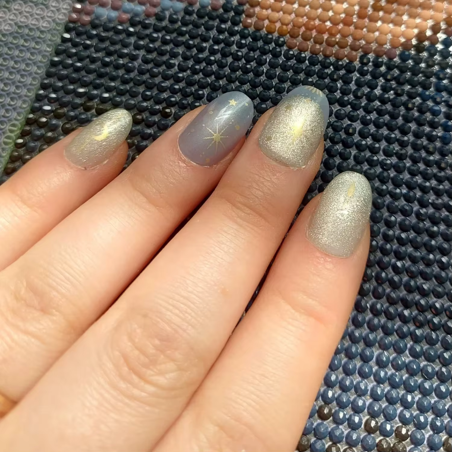 24 pièces romantique Y2k étoile presse sur ongles dégradé bleu Style français or lune conçoit faux o