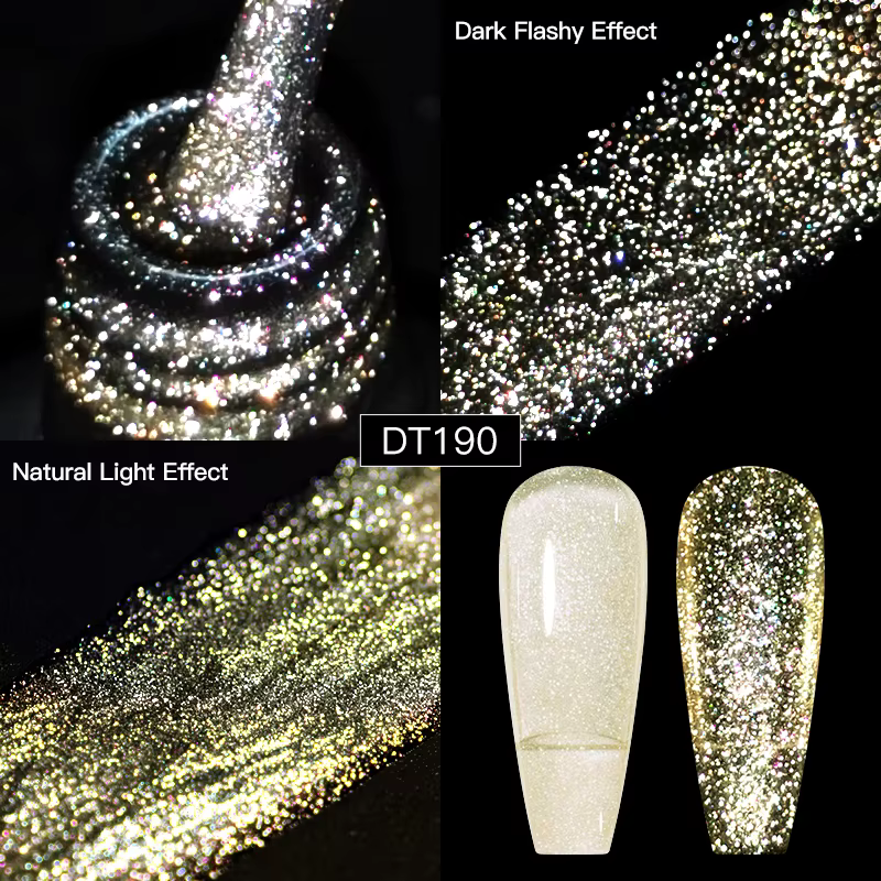 Vernis à ongles en gel réfléchissant à paillettes, vernis semi-permanent foncé et flashy, vernis UV