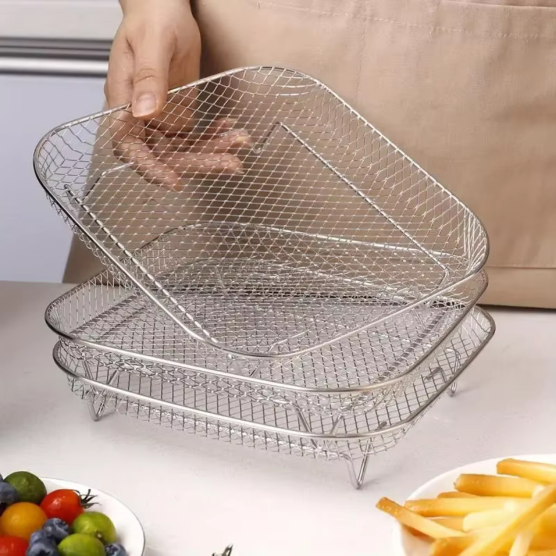 Ensemble d'accessoires pour friteuse à air en acier inoxydable 3 pièces - Grille carrée pour frites 