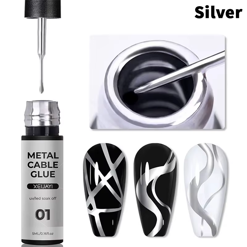 (HS) 5ml Super brillant argent métallique peinture Liner Gel vernis à ongles dessin rayure Graffiti 