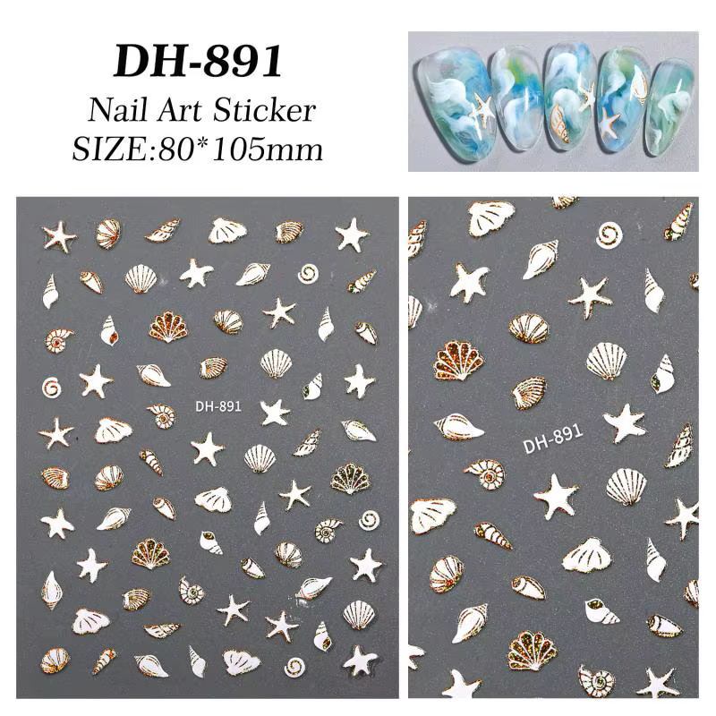 Autocollants pour ongles de dessin animé océan, nouveau Style 3D, étoile de mer d'été, coquillage, d