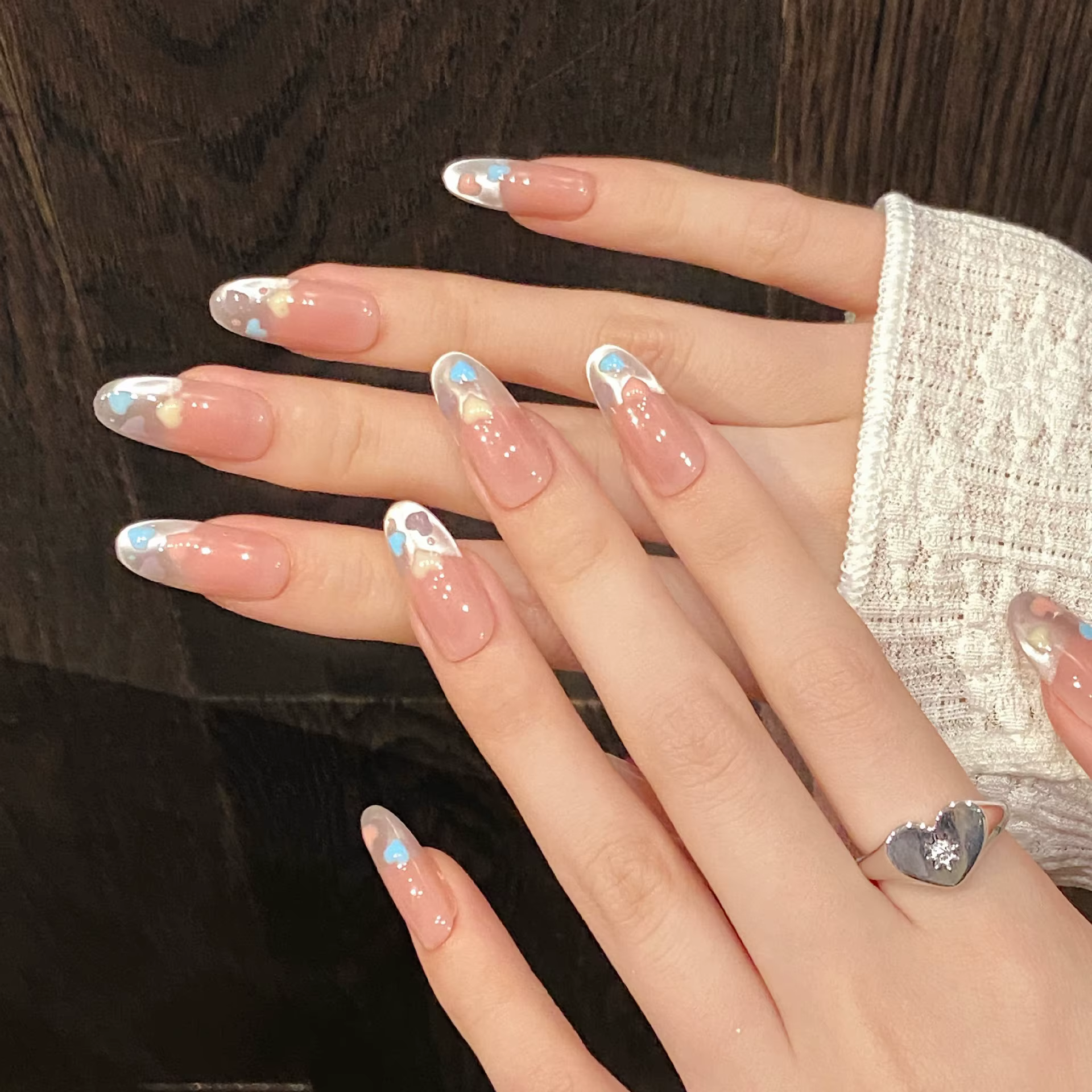 10 pièces Simple fait à la main faux ongles pointe dégradé rose Design faux ongles Art réutilisable