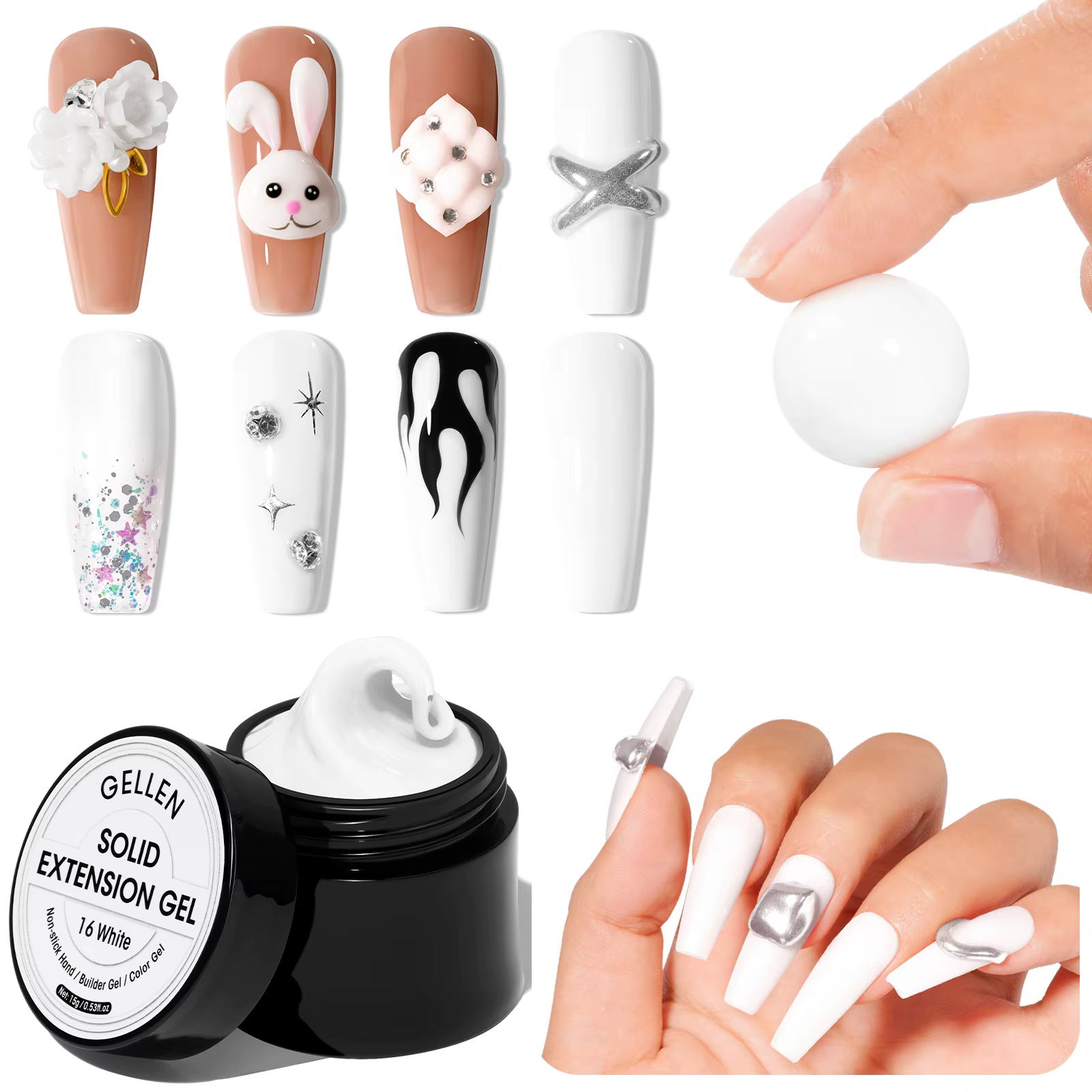 Kit de Gel Sculptant 3D pour Ongles 30g Blanc Nacré, Gel UV Non Collant pour Nail Art, Moulage DIY, 