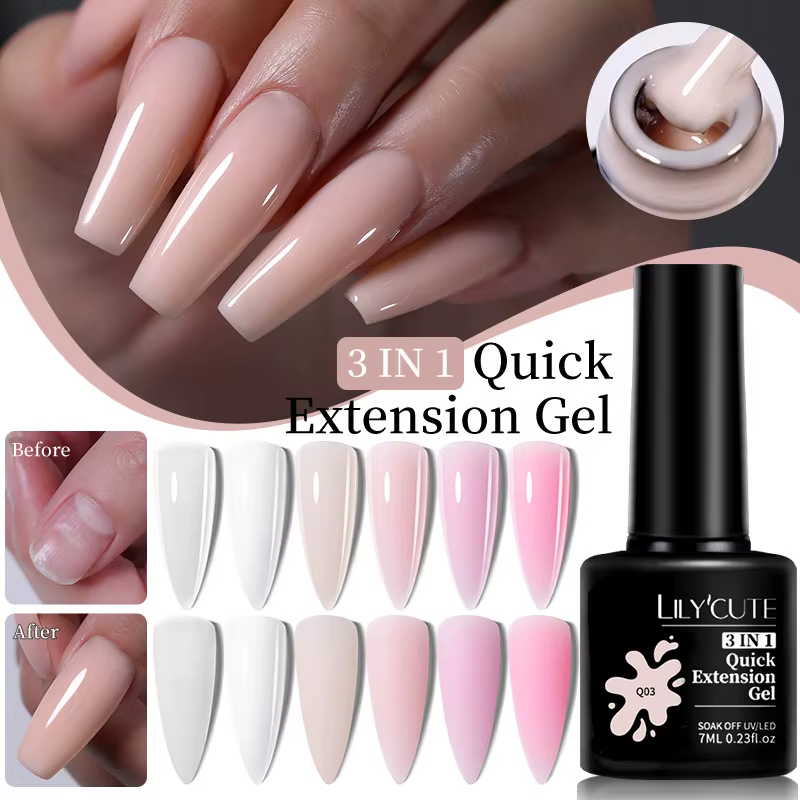 LILYCUTE 7ML Extension rapide Gel pour ongles Vernis Semi Permanent acrylique cristal blanc clair Nu