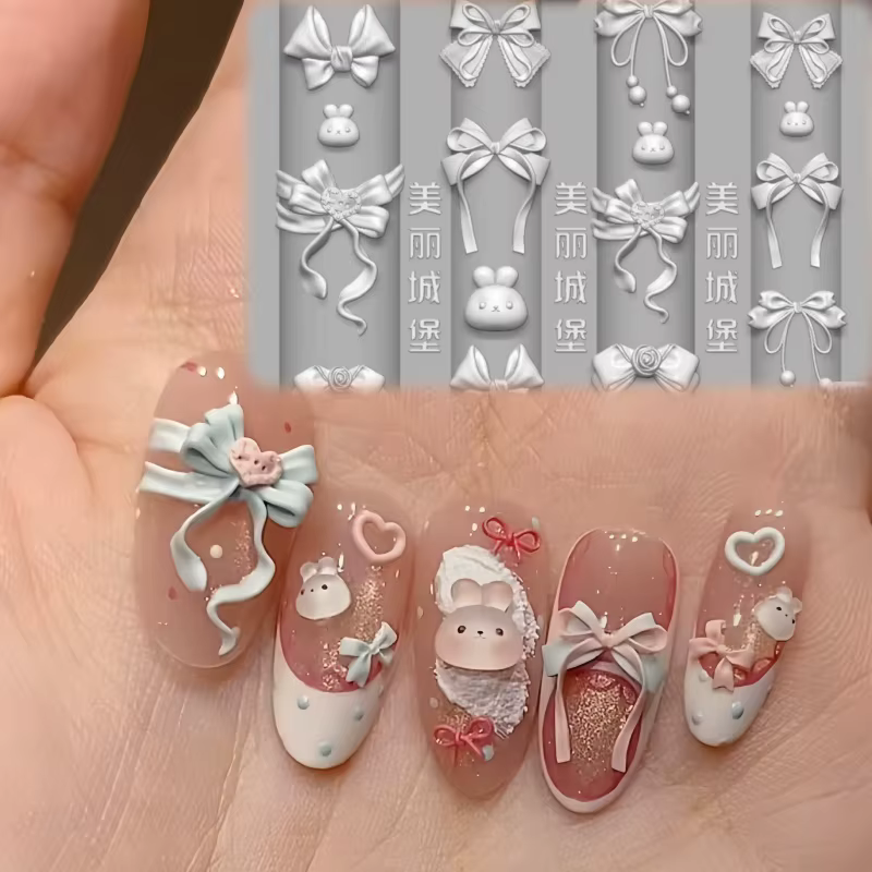 Moule 3D Transparent en Silicone pour Nail Art, 1 pièce, lapin de dessin animé mignon, conception de