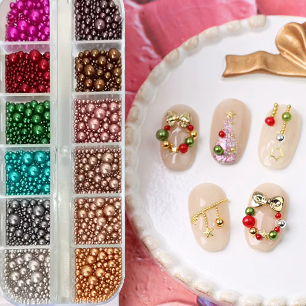 12 couleurs mélange taille ongles perles strass pour manucure bricolage perles de noël vert rouge or