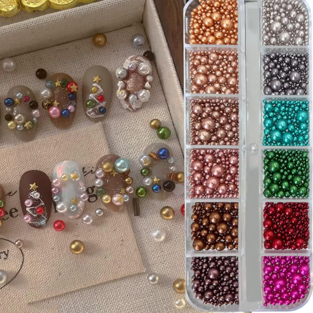 12 grilles rouge/vert perle ongles strass taille mixte perles colorées nacrées breloques Nali cercle