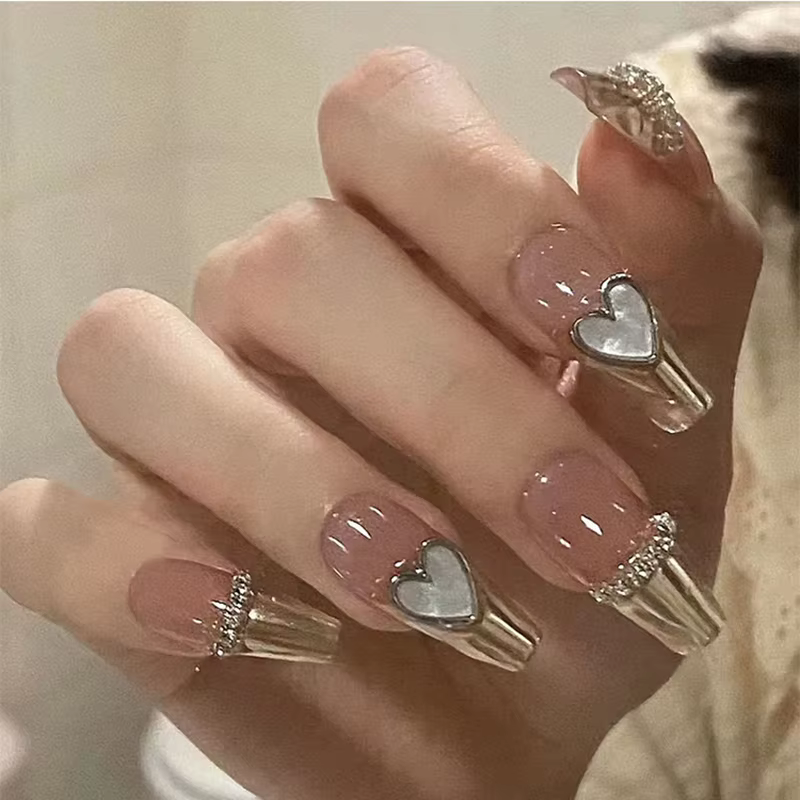 Faux ongles français amovibles en acrylique, mi-longs, ensemble de faux ongles, couverture complète,