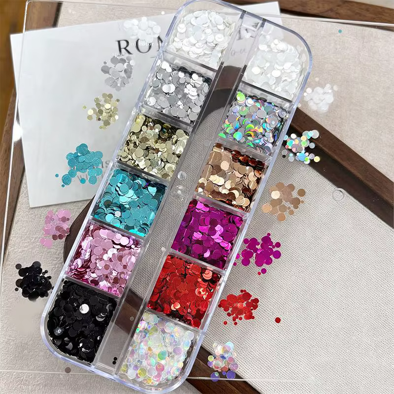 12 Grilles de Mini Paillettes Rondes pour Nail Art, Fleurs Éclatantes Multicolores pour Salon, Maiso