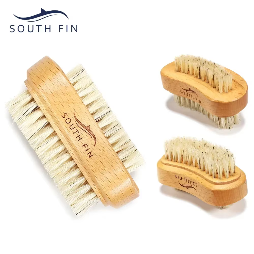 Brosse à ongles Double face large et étroite, Style taille, bois de hêtre + crinière de cochon blanc