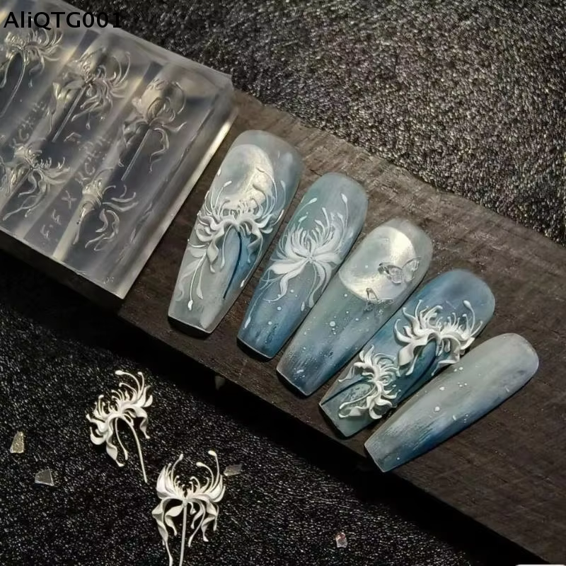 3D Lycoris Radiata fleur Silicone Nail Art moule Transparent bricolage manucure sculpture rouge lys 