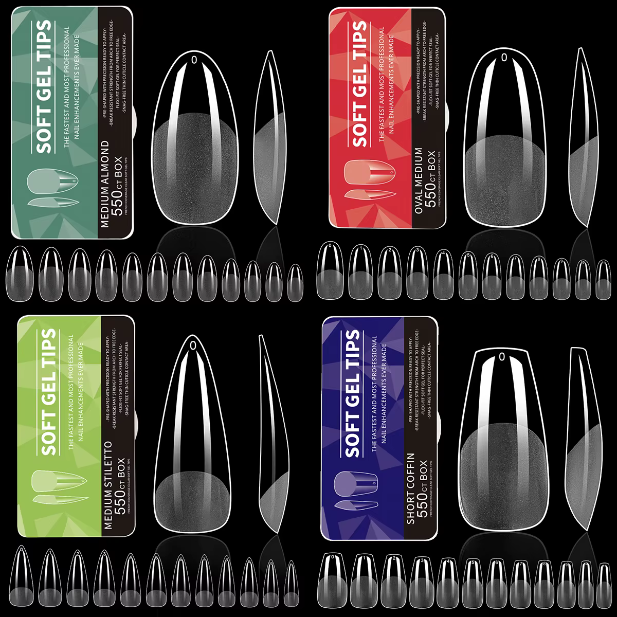 550 pièces pointes d'ongles en Gel souple couverture complète faux ongles conseils pour Extensions d