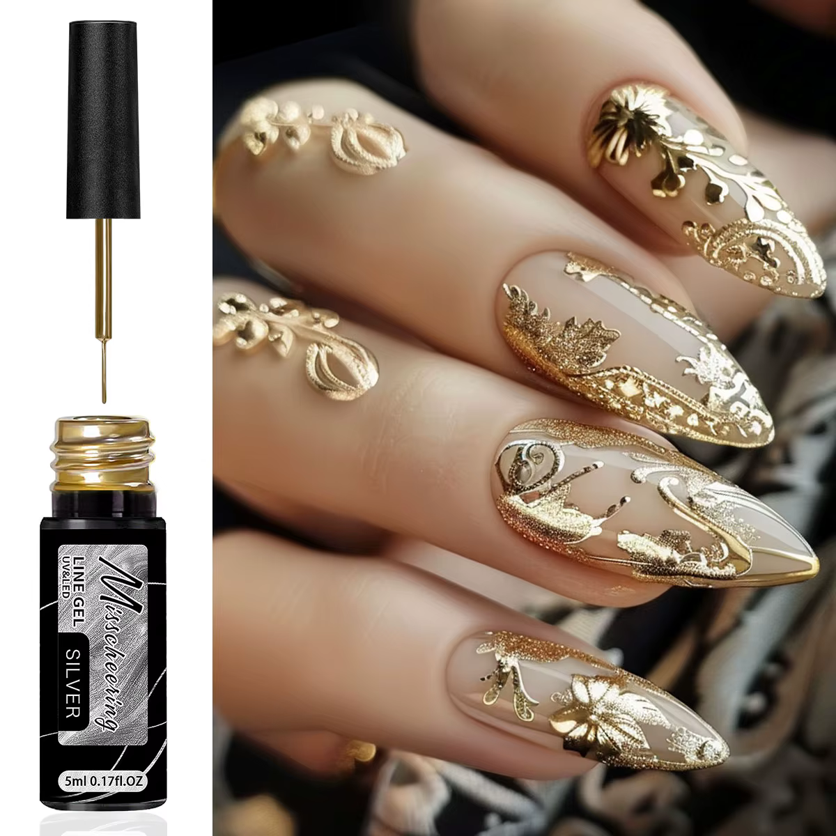 Vernis à ongles Gel à revêtement métallique or argent, effet métallique miroir chromé, Super lumineu