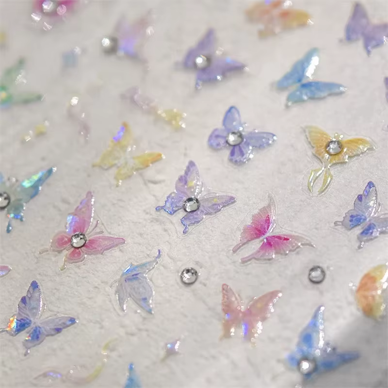 Coloré rose progressif lune étoile nuage papillon strass 5D doux en relief Relief Nail Art autocolla