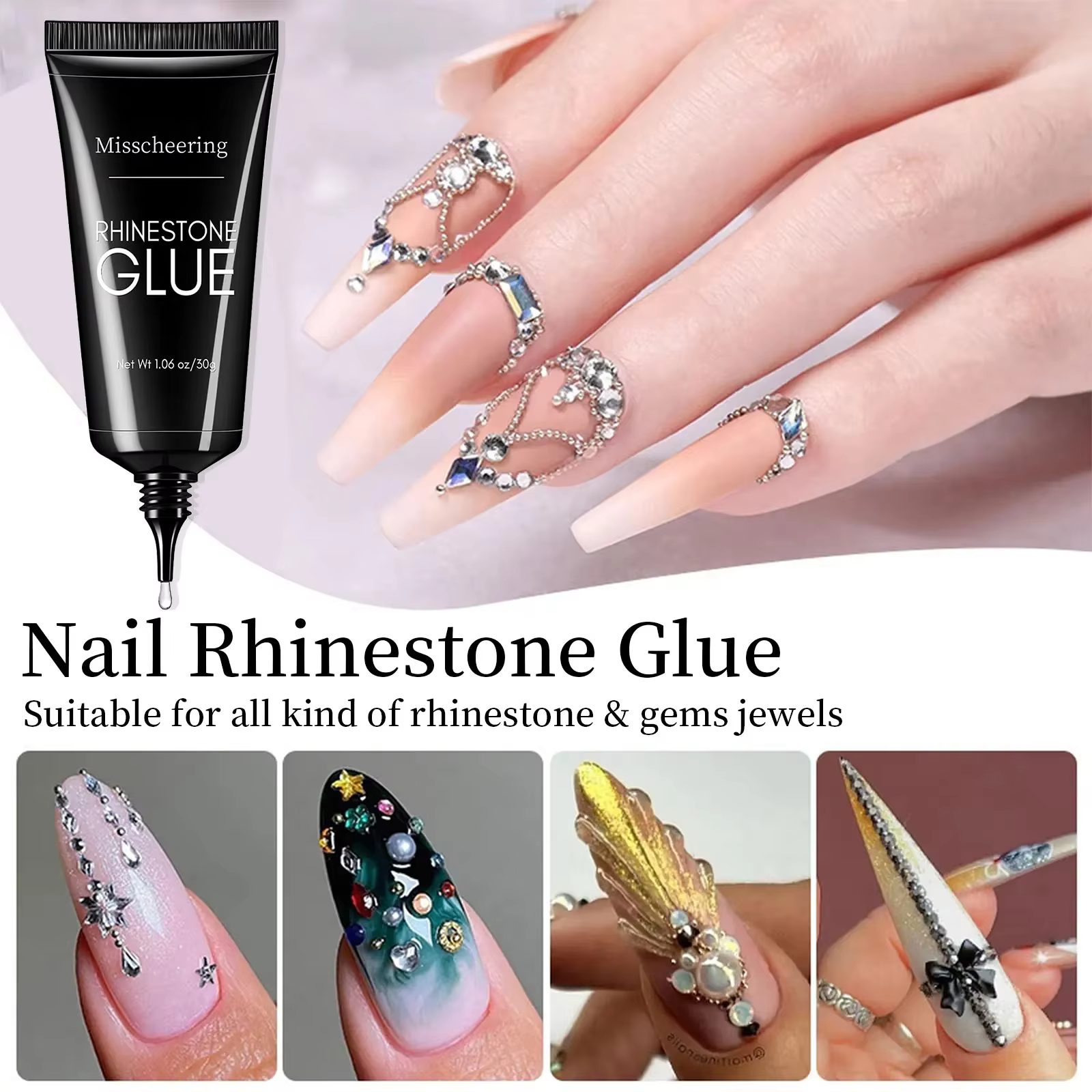 Colle à ongles en biscuits pour N64.Super, Gel de bain, Charme 3D N64.Bling, Décoration Gem Nail Art