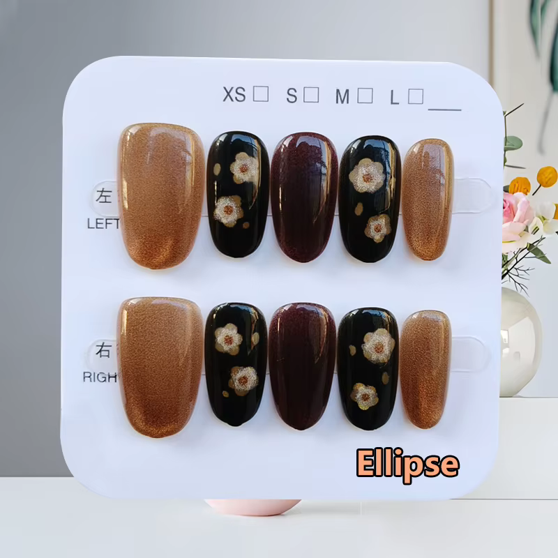 10 pièces Vintage Style français noir et or Floral Nail Art portable autocollant pour ongles presse