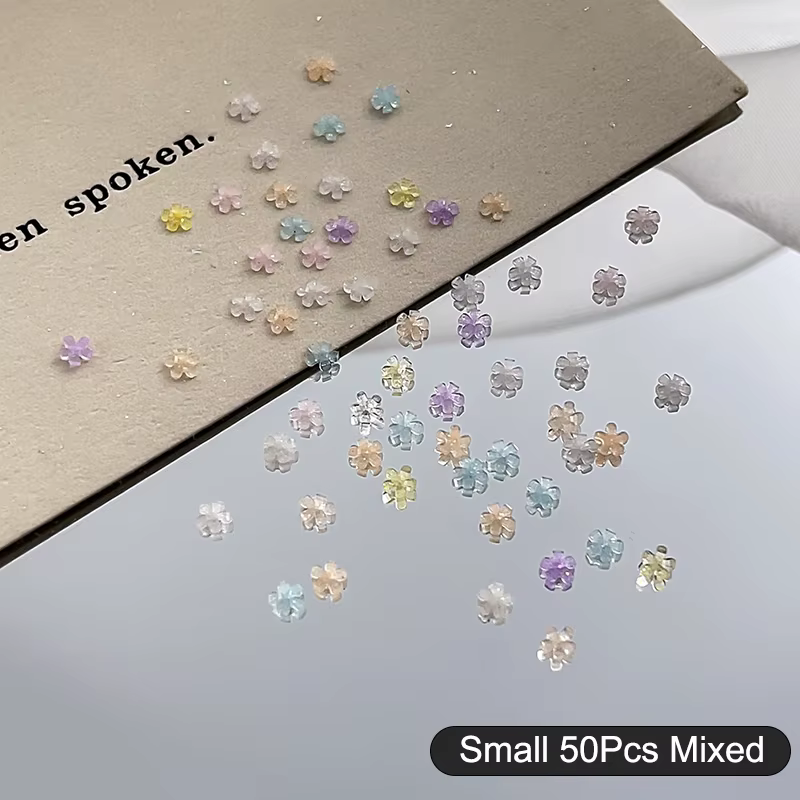 Breloques pour Nail Art, fleur à cinq pétales, brillant, décoration d'ongles 3D, couleur Macaron, ac