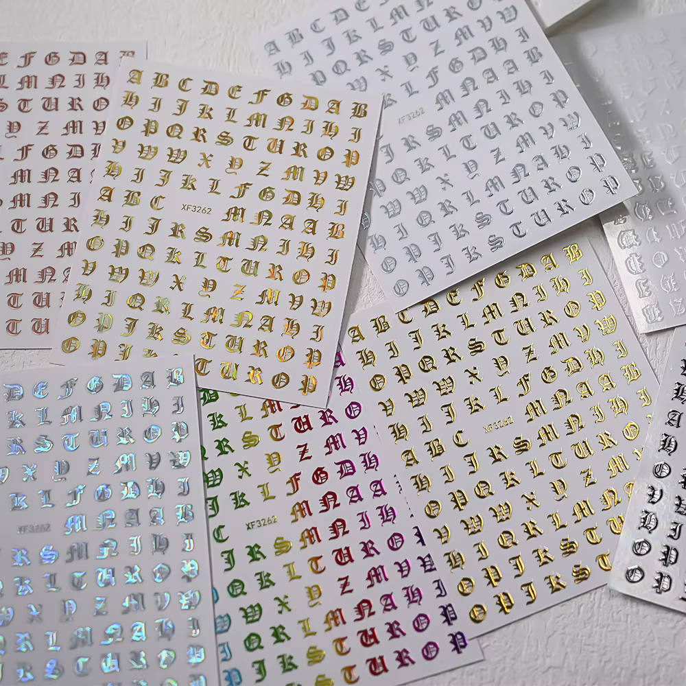 3D paillettes gothique lettre Design Nail Art autocollants majuscules Alphabet lettres conceptions a