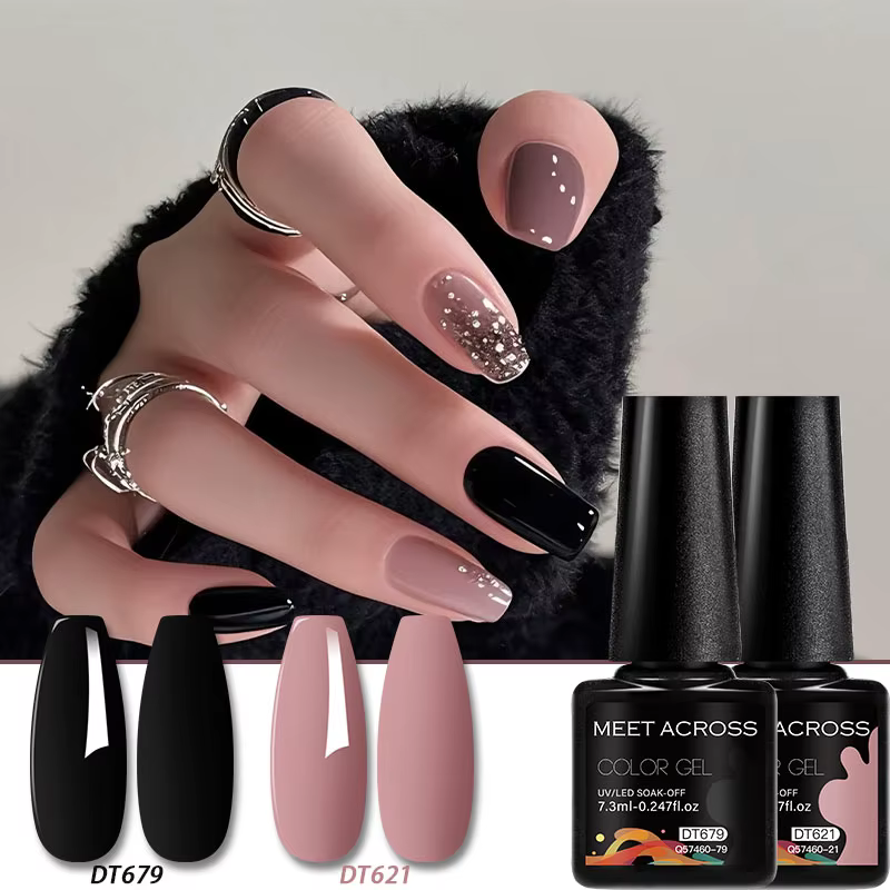 Kit de Gel pour ongles noir nu, 2 pièces, sans TPO HEMA, UV LED, fournitures pour ongles longue duré