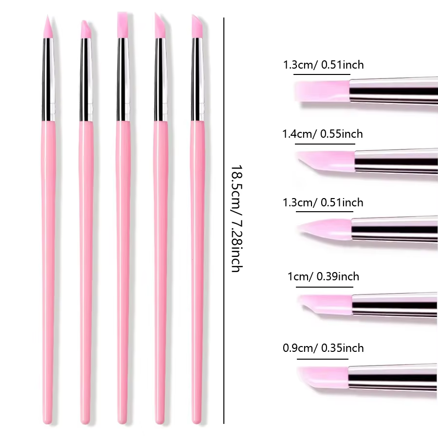 Brosse à ongles en Silicone, 5 pièces/ensemble, sculpture, gaufrage, Gel creux façonnant, stylo rose