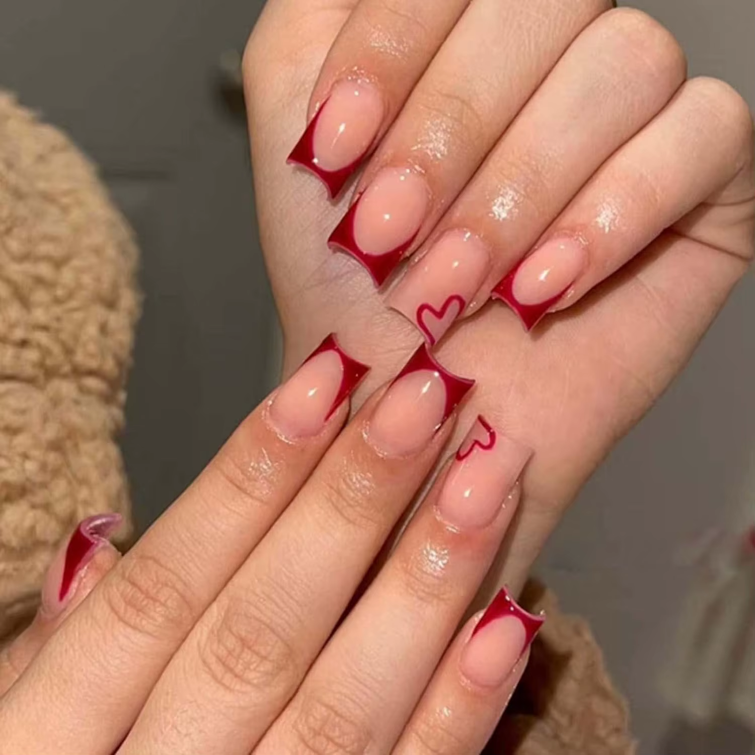 24 pièces faux ongles rectangulaires, conception de pain d'épices rayé flocon de neige, faux ongles