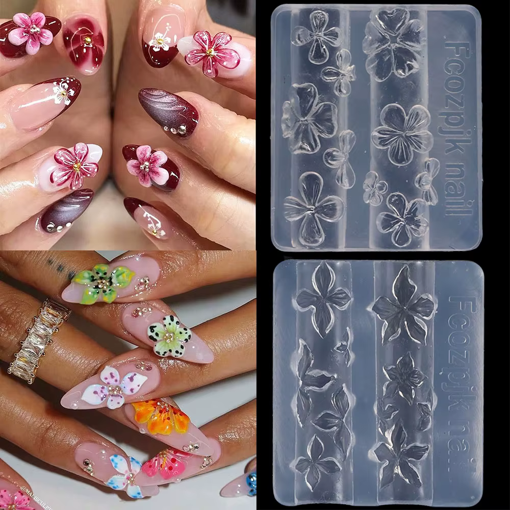 Moule de sculpture d'ongles en Silicone 3D, fleurs de lys en Relief, pétales de fleurs d'hibiscus, m