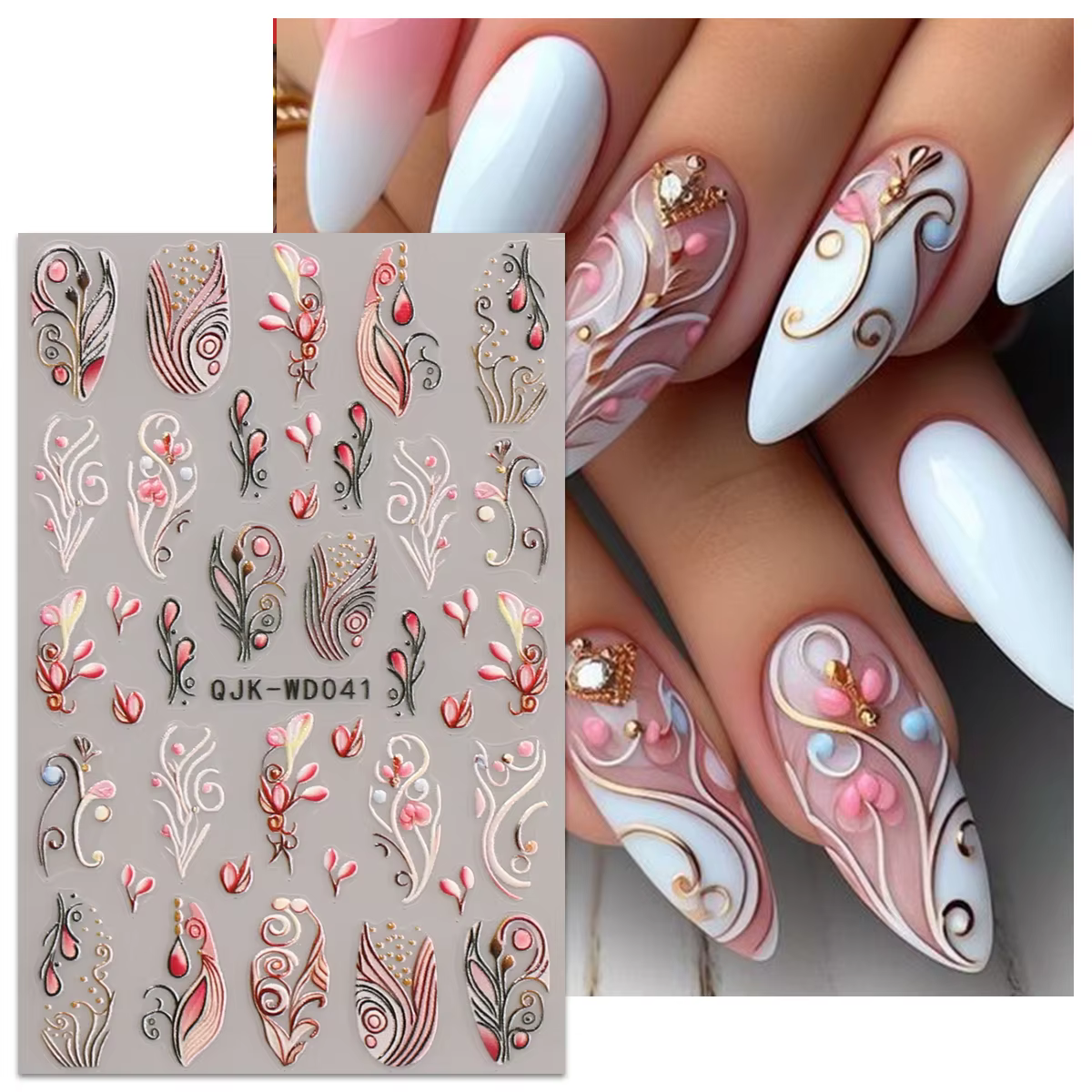 Autocollants pour nail art en relief à motif bohème, thème nostalgique rétro, décoration d'ongles fa