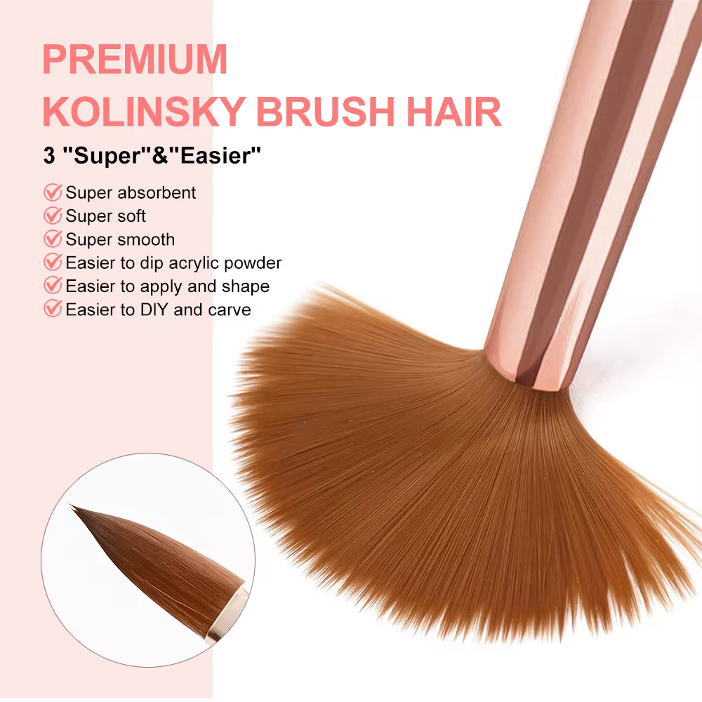 3 pièces 8/10/14 #   Kolinsky acrylique brosse à ongles Poly Extension Gel brosse vernis à ongles sc