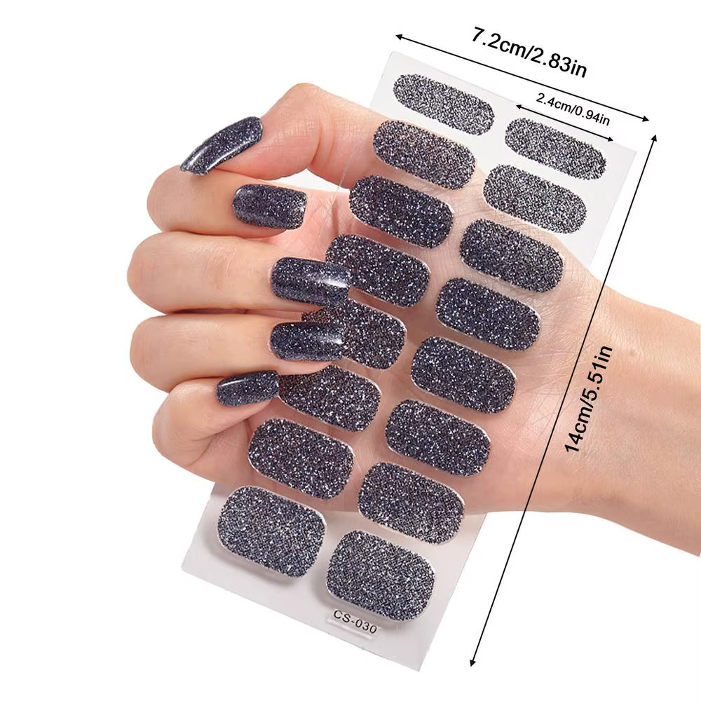 16 pièces/ensemble – Bandes d'ongles semi-durcies en gel à peler et coller, longue tenue, brillantes