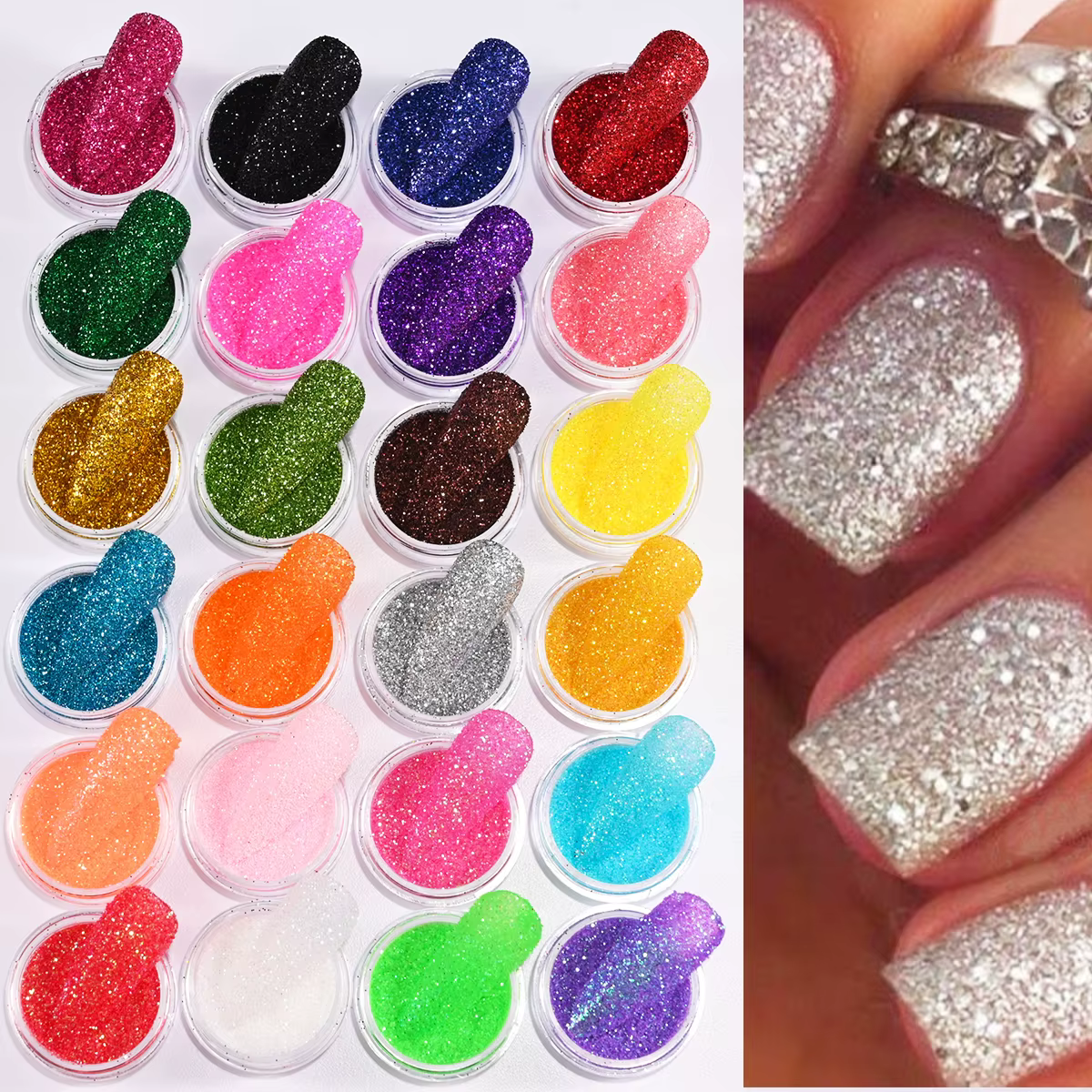 24 couleurs/ensemble holographique Nail Art paillettes poudre noël irisé sucre Chrome Pigment poussi