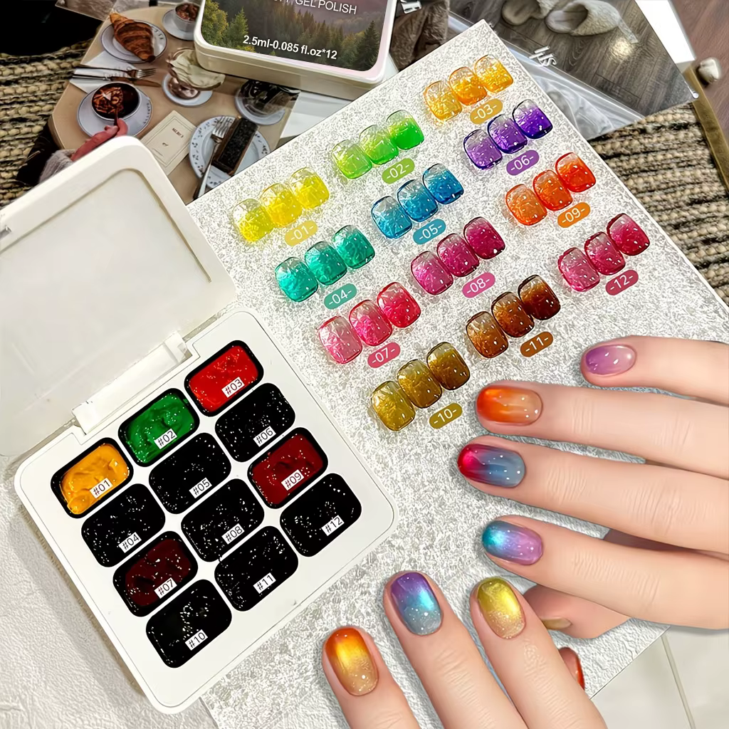 Vernis à ongles semi-transparent en gel, 12 couleurs, effet dégradé, semi-permanent, amovible, UV LE