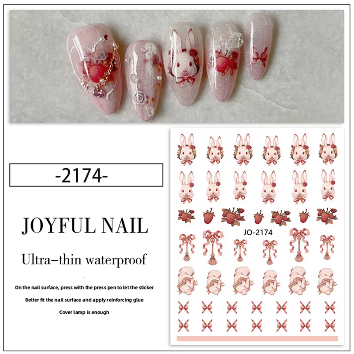 Harvey Nail Art Stickers, Sweet Bunny Retro Bow, Cute Girl, Rose Design, Nail Decoration Decals