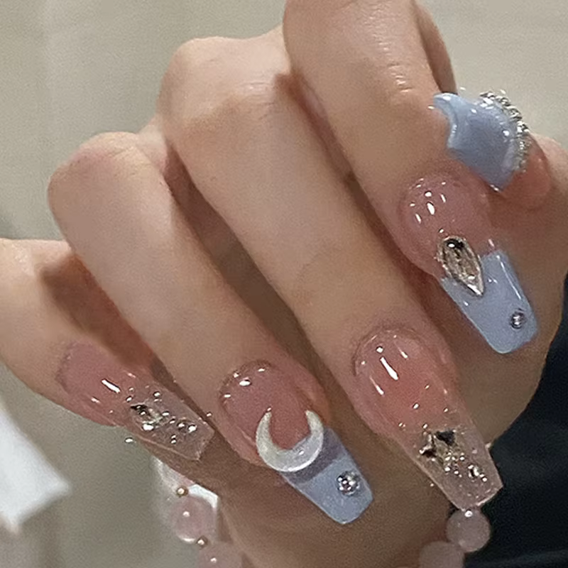 Faux ongles français amovibles en acrylique, mi-longs, ensemble de faux ongles, couverture complète,