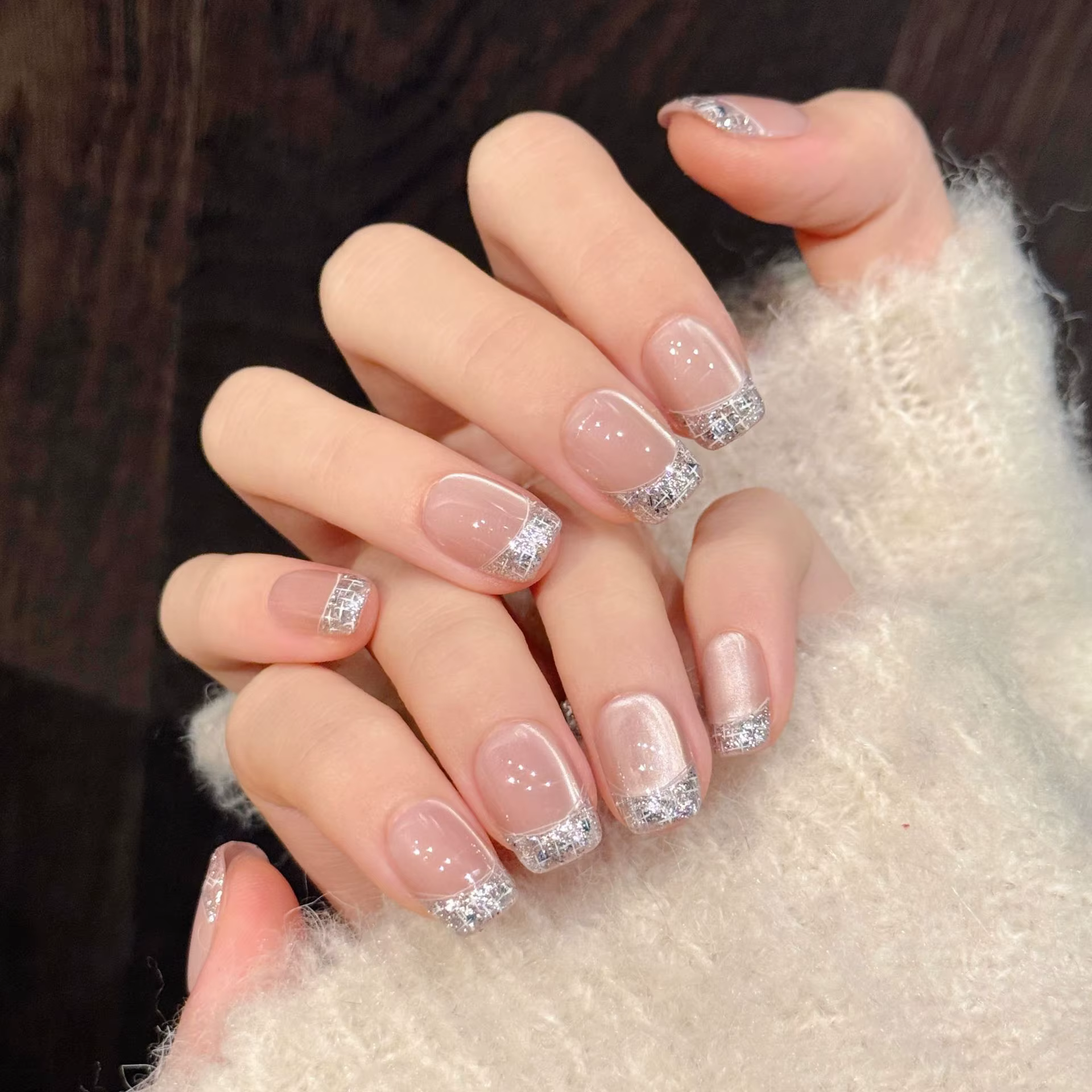 10 pièces faux ongles français simples avec colle acrylique faux ongles nus cercueil à la main press