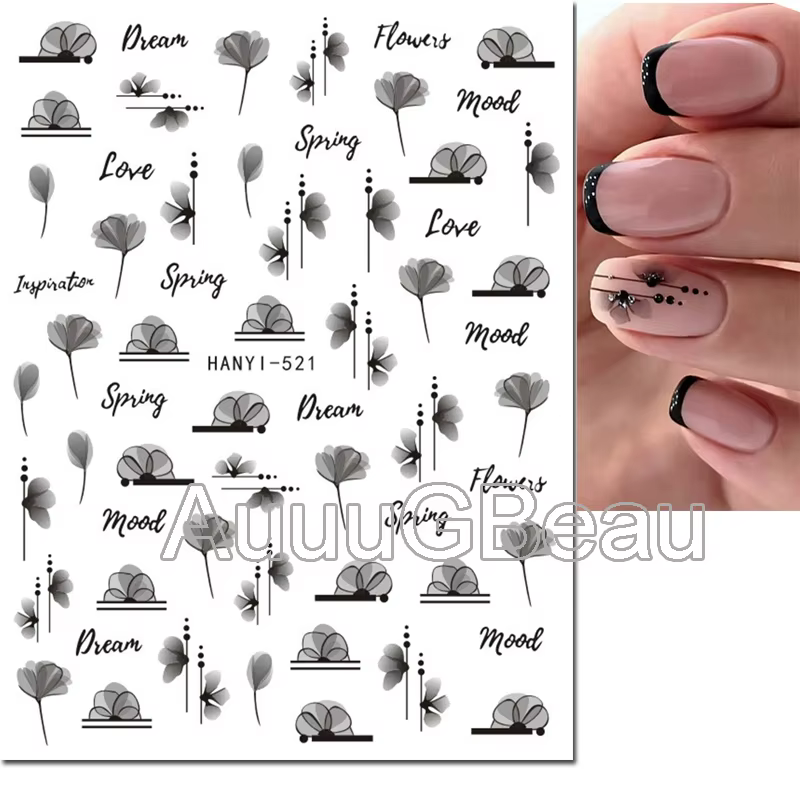 Autocollants 3d pour Nail Art, fleurs aquarelle, violet, vert, rose, feuilles, fruits, curseur adhés