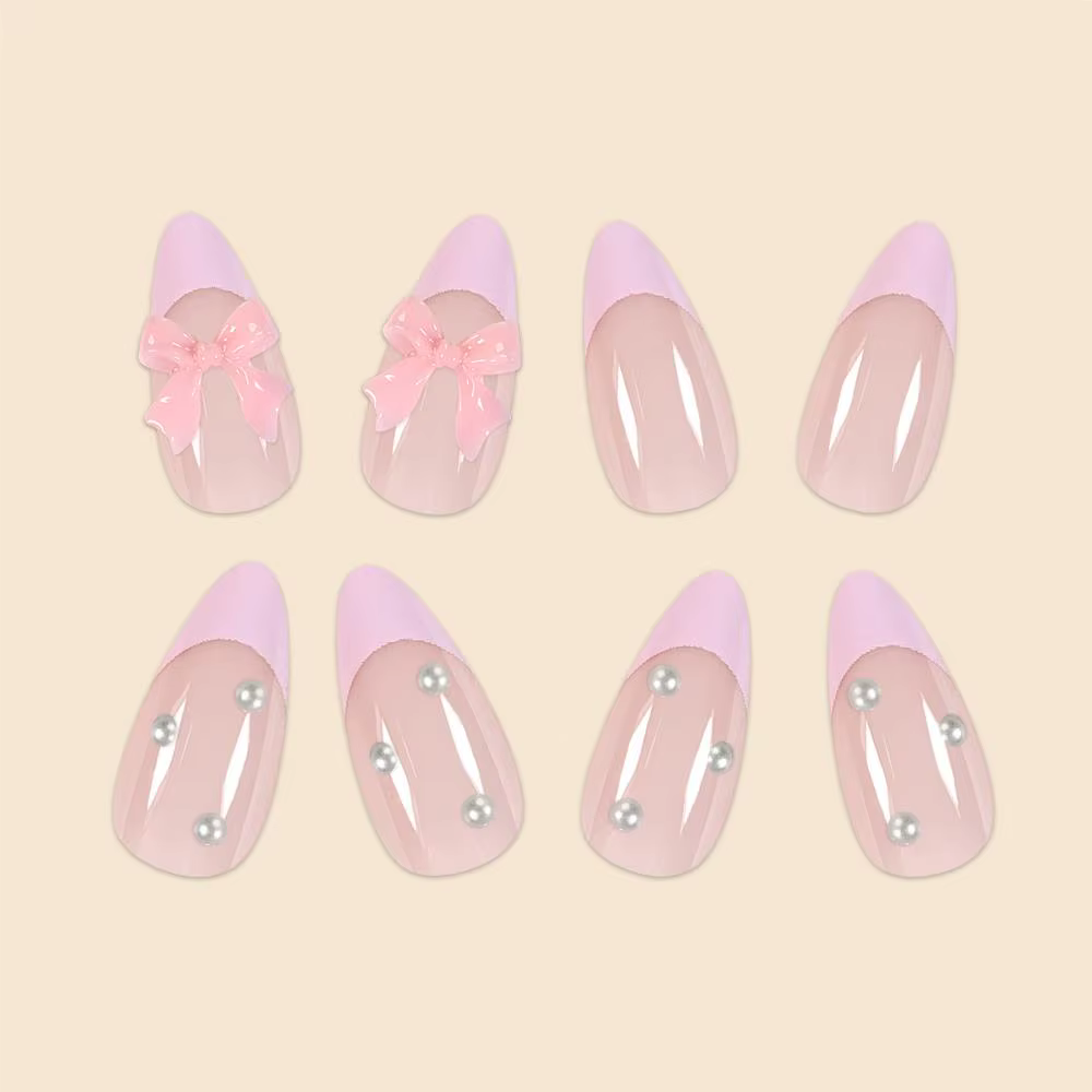 Nouveautés 24 pièces taille courte goutte d'eau française bords roses et nœuds de perles filles femm